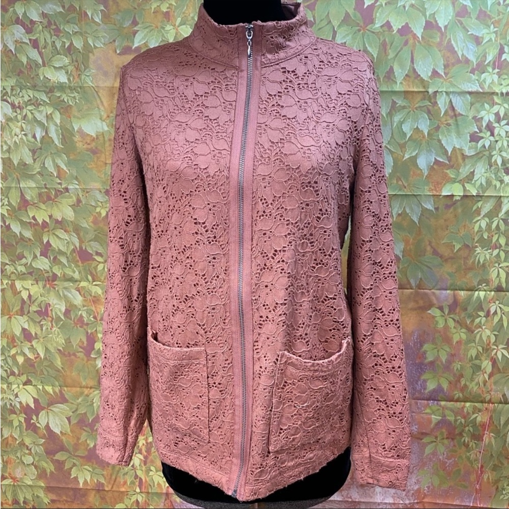 Denim & Company Pink Lace Zip‎ Front Jacket